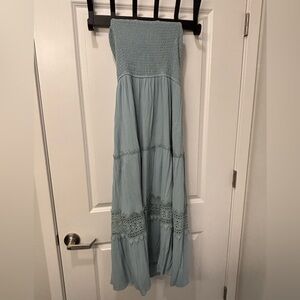 Elegant Blue Strapless Maxi Dress